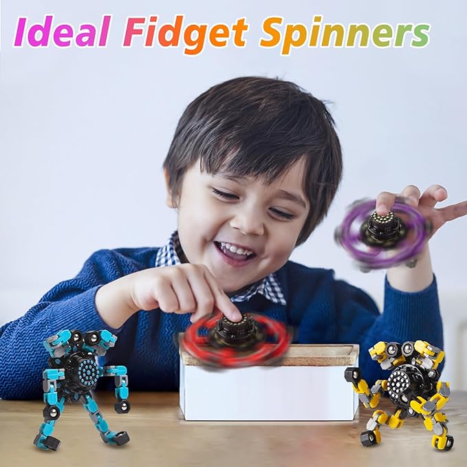 Gokeey Stocking Stuffers Gifts for Grandkids Transformable Fidget Spinners for Kids and Adults Stress Relief Sensory Fidget Toys for Boys Age 8-13 Teen Girls Kids Toys2 Pcs