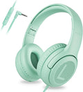 awatrue Kids Headphones for School Travel, 85/94dB Safe Volume Limit, 3.5mm Jack, HD Mic, Portable Wired Headphone with Shareport, Stereo Sound On-Ear Headphones for Toddler Kids Girls Boys Green