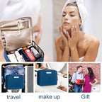 Queboom Travel Makeup Bag Cosmetic Bag Makeup Bag Toiletry bag for women and men (Navy blue)