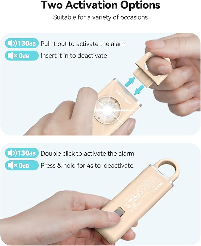 TECKNET Rechargeable Personal Safety Alarm for Women, 130dB Self Defense Keychain Alarm with SOS Strobe Light, Low Battery Notice, Personal Alarm Loud Siren Safety Keychain for Girls Kids Elderly