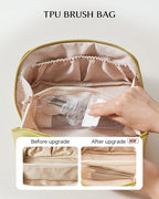 EACHY Travel Makeup Bag, Large Capacity Cosmetic Bag for Women, Waterproof PU Leather, Flat Open Portable Toiletry Bag for Skincare, Brushes & Travel Essentials