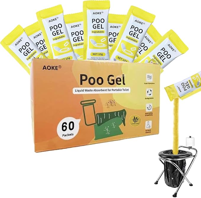 AOKE Portable Toilet Powder, 60 Pack Poo Gel Lavender scent for Camping Eco Absorbent Gel Liquid Waste Gelling and Deodorizing Powder, Emergency Toilet Waste Treatment for Outdoor Camping Hiking