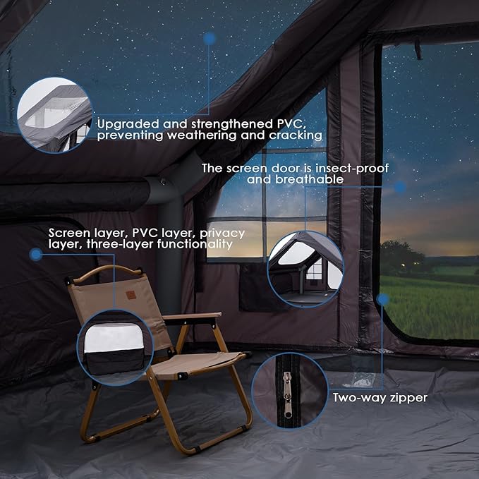 Inflatable Camping Tent with Electric Air Pump - 420D Heavy Duty Oxford - 5 Min Auto-Inflation - Panoramic Stargazing Skylight - 4 Season Luxury Glamping Cabin, 4-10 Person Multiple Sizes