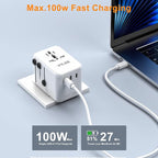VYLEE PD100W GaN Universal Travel Adapter, International Power Adapter in One, 3 USB C & 1 USB A & AC Outlet, Travel Adapter Worldwide Plug Adapter with USA EU UK AUS Plugs (White)