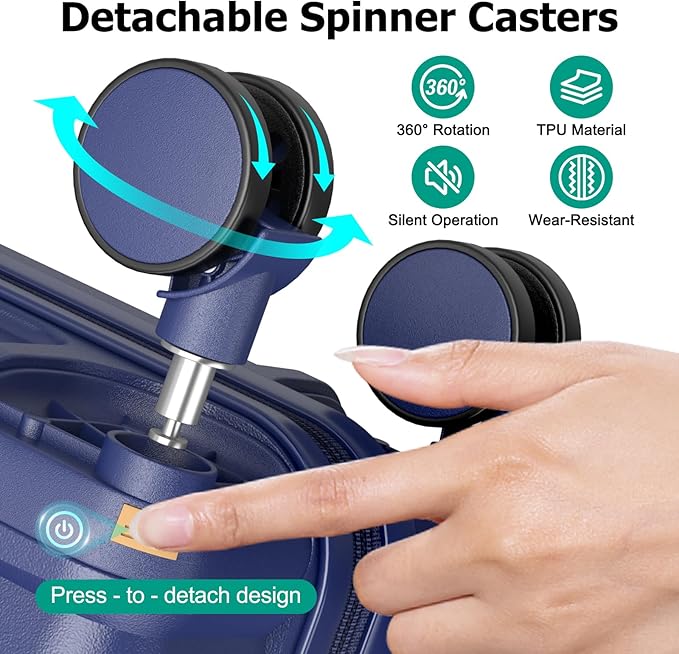 Joyway Luggage Sets 6 Piece with Detachable Spinner Wheels, Lightweight Hard Shell Travel Suitcse Set with TSA Lock (Blue, 6 Piece Set)