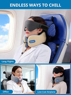 SARISUN Neck Pillow Airplane,Travel Pillow with Strap,Combo 3D Eye Mask for Sleep,Dual-Density Supportive Foam Travel Neck Pillow for Airplane Flights,Car Road Trip Travel Essentials Black