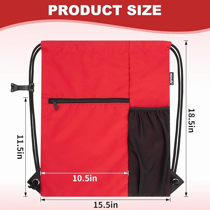 HOLYLUCK Men & Women Outdoor Sport Gym Sack Waterproof Drawstring Backpack Bag (Standard with drawstring, Red)