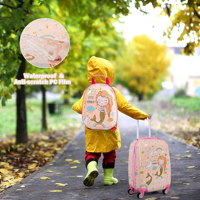 Goplus Kids Luggage Set, 12" & 18" Kids Carry On Luggage Set, Multi-directional Wheels Suitcase, Large Capacity Rolling Trolley Suitcase, Gift for Boys and Girls Toddlers Children Travel