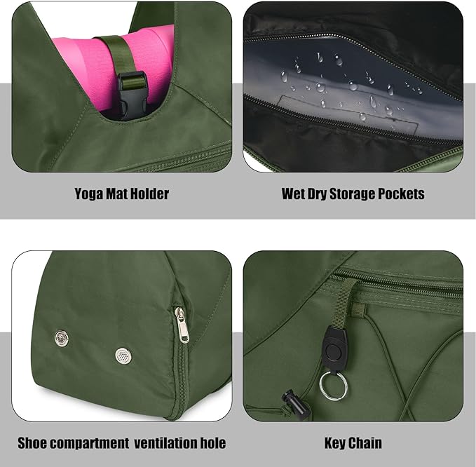 Forestfish Gym Bag For Women With Yoga Mat Holder & Shoe Compartment & Wet Dry Storage Pocket & Adjustable Strap