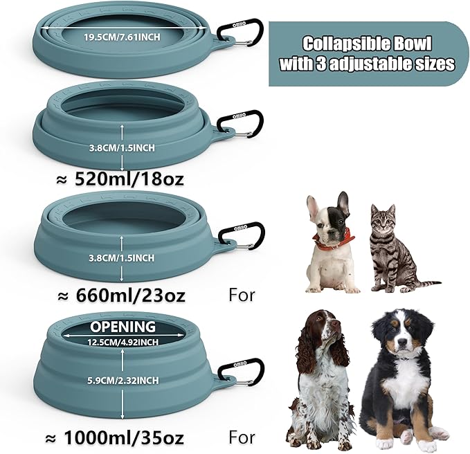 OHMO Spill Proof Collapsible Dog Water Bowl Large 34oz for Cars, No Splash Portable Bowls for Dog Travel, Pet Essentials for Road Trips, Cat Travel Accessories