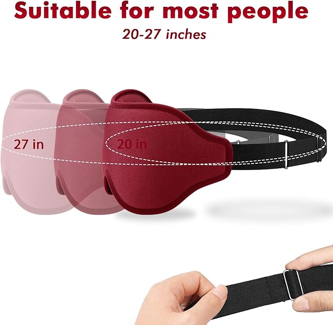 Sleep Eye Mask for Men Women, Sleeping Mask for Side Sleeper, Travel Blackout Night Blindfold Eye Shade Cover with Adjustable Strap (Red)