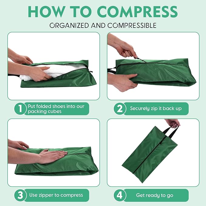 6 Pcs Travel Shoe Bags with Zipper Nylon Portable Waterproof Suitcase Shoe Organizer Packing for Golf(L,Green)