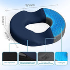 Donut Pillow Seat Cushion - Cooling Gel Donut Chair Cushions, Memory Foam Seat Cushion for Office & Home, Car Seat Cushion and Butt Pillow, Hemorrhoids Pillow and Tailbone Pain Relief, Blue