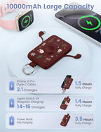 RORRY CharmGo Portable Charger, 10000mAh 20W Fast Charging Portable Charger Power Bank with Built in Cables, Travel Battery Pack for iPhone 17/16/15/14/13/12 and Apple Watch, Christmas Red