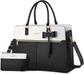 MOSISO Laptop Tote Bag for Women, 15.6 inch Waterproof PU Leather Work Bag with Clutch Purse & Bowknot, Large Capacity Handbag Shoulder Computer Bags Work Briefcase for Business Teacher Office, Black