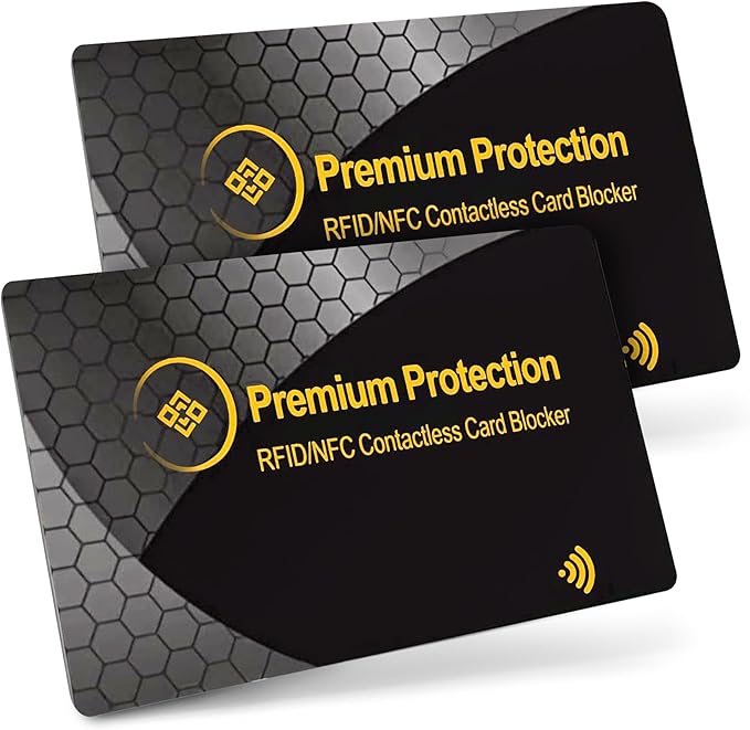 KF-Premium RFID Blocking Card (2 Pack) - Ultra Thin Debit & Credit Card Protector for Travel & Passport - Anti Theft & Fraud Contactless NFC Blocker - Wallet Defender for Men & Women - Gold