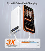 Power Bank with 2 Built-in Cables 10000mAh, 22.5W PD Slim Portable Charger USB C Battery Pack, Travel Essentials Fast Charging Powerbank Compatible with iPhone 17 16 Plus Pro Galaxy iPad White(1 Pack)