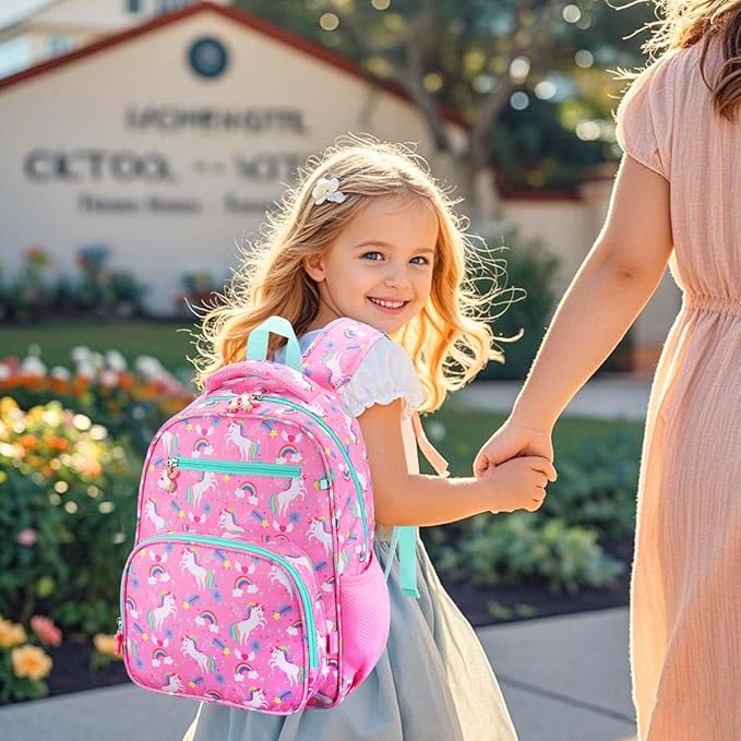 RHCPFOVR Kids Backpack for Girls - Girls Backpack 3-8 Ages Unicorn for Kids 15 Inch School Bookbag for Kindergarten Elementary School Bookbag for Girl 1st 2nd Grade