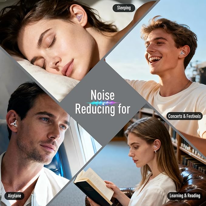 Small Ear Plugs for Sleeping, Reusable Comfy Earplugs for Sleep, Snoring, Deep Focus, Travel, Noise Sensitivity, Tinnitus Relief, Flexible Silicone Hearing Protection, Noise Reduction