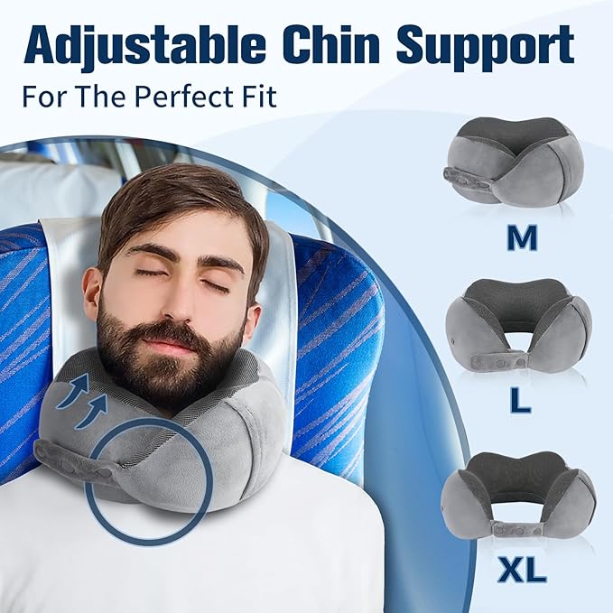 Cirorld Neck Pillow for Traveling, Travel Pillows for Airplanes,100% Pure Memory Foam Travel Neck Pillow, Adjustable Flight Pillow, Portable Plane Accessories with Eye Mask, Earplugs, Carry Bag