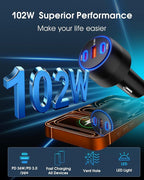 [3 in 1] USB C Car Charger 102W Super Fast Charging Adapter,3-Port PD PPS Car Charger with Ventilation Design, Dual 36W USB-C & 30W USB-A Ports for iPhone 17/16/15/14, Samsung Galaxy, iPad,Laptop
