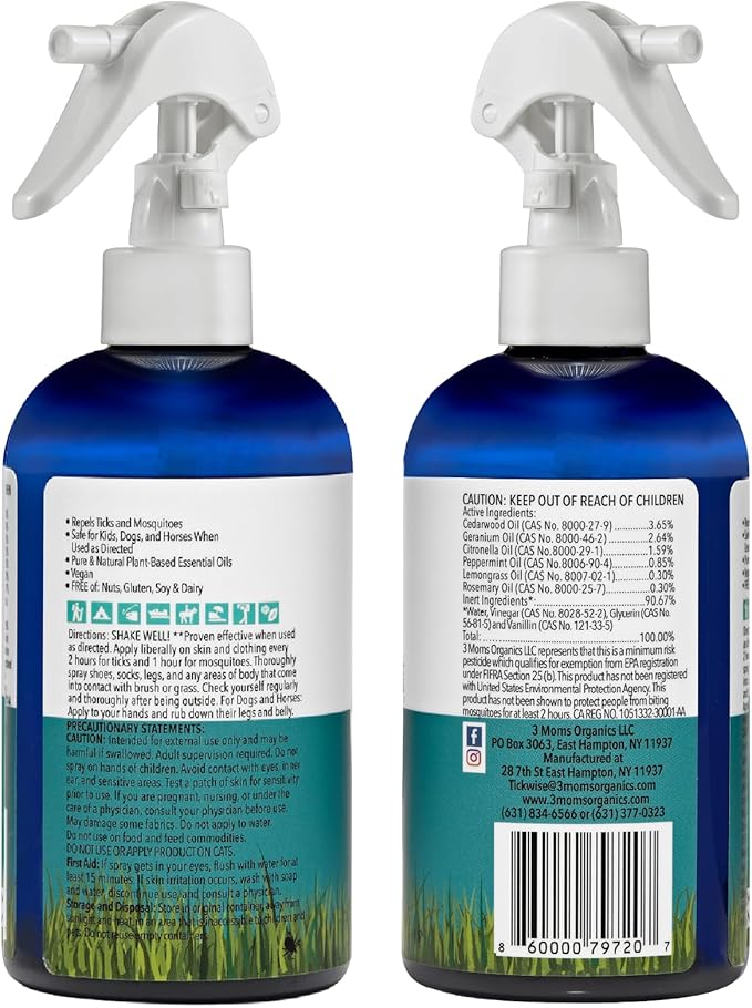 3 Moms Organics, TickWise 16oz Extra Strength Double Mama 2-Pack - DEET- Free, Tick and Insect Repellent, Plant Based Essential Oils, All Natural Ingredients, Safe for Kids, Adults, Dogs & Horses