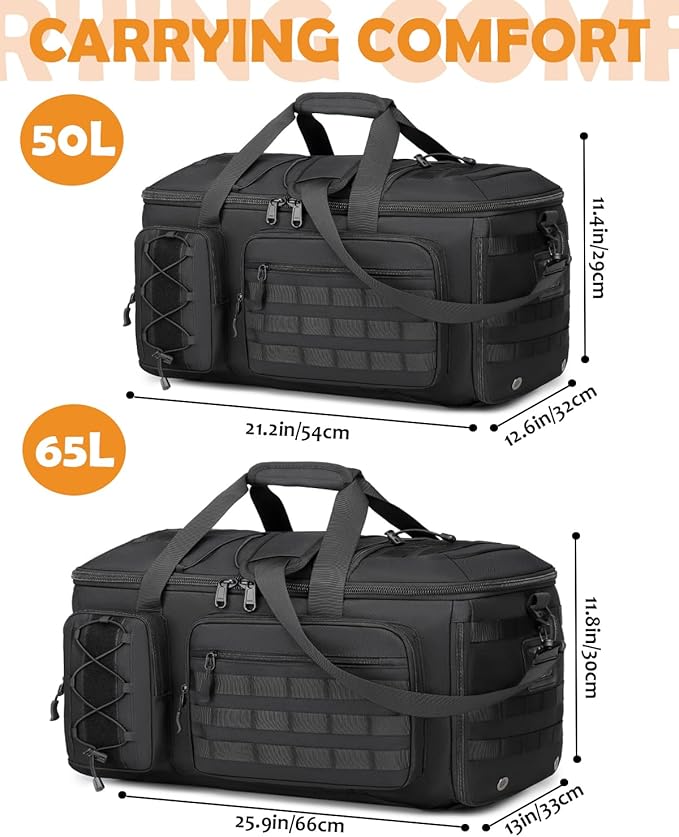 65L Gym Bags for Men, 3 in 1 Travel Duffle Bag with Shoe Compartment, Tactical Military Backpack for Overnight Weekender Gym Traveling Workout Deployment