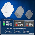 45W Super Fast Charger for iPhone 17 16 15 Charger Fast Charging 3Pack, 6+6+10ft USBC Cable Cord& Type C Block for iPhone 17 16 15(Pro/Pro Max/Plus/17 Air/16e,iPad mini,Samsung Galaxy S25 S24