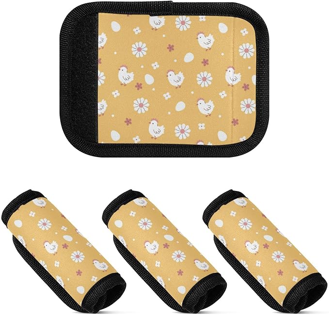 2 PC Luggage Handle Wrap Luggage Handle Covers Tags for Suitcase Bags Travel Luggage Handle Identifier Gripper Chickens Eggs and Flowers Yellow