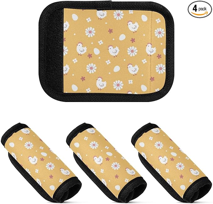 4 PC Luggage Handle Wrap Luggage Handle Covers Tags for Suitcase Bags Travel Luggage Handle Identifier Gripper Chickens Eggs and Flowers Yellow