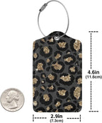 GACCAP 2 Pack Luggage Tags for Suitcase, Privacy Cover ID Label with Stainless Steel and Address Card for Travel Bag Backpack Cruise Ship Essentials Tag Women Girls - Black Gold Leopard Cheetah