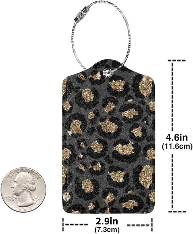 GACCAP 2 Pack Luggage Tags for Suitcase, Privacy Cover ID Label with Stainless Steel and Address Card for Travel Bag Backpack Cruise Ship Essentials Tag Women Girls - Black Gold Leopard Cheetah