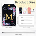3 Pack Luxury Floral Luggage Tags, Durable PU Leather Suitcase Tags with Stainless Steel Cable Strap, Hidden ID Slot for Privacy Protection, Easy to Identify Waterproof Travel Accessories Gift (M)