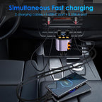 Retractable Car Charger,5 in 1 Fast Cars Phone Charger 90W,Bluetooth 5.3 FM Transmitter Adapter,Handsfree Call,2 Retractable Cables and USB Chargers for iPhone17/ 16/15/14/13/Samsung