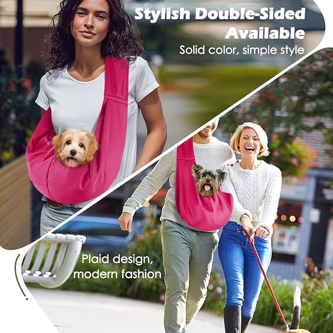 Pawaboo Small Dog Sling Carrier, Reversible Hands Free Dog Sling Carriers for Small Dogs and Cats, Puppy Slings Carrier with Safety Harness, Puppy Essentials, Magenta