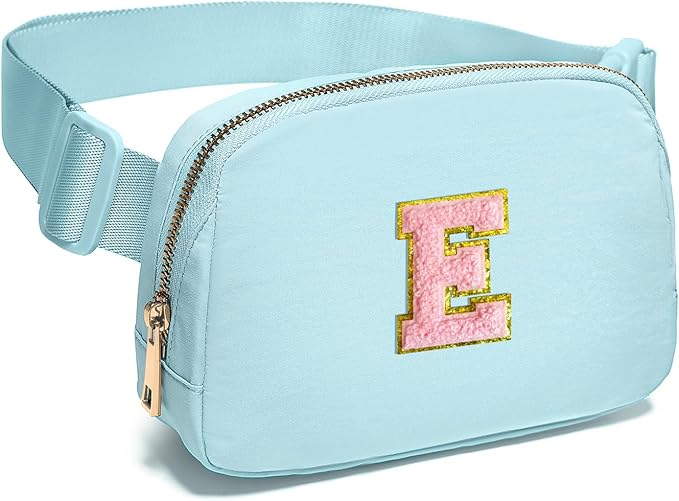 Gitus Gifts for 7 8 9 10 11 Year Old Girls Belt Bag Fanny Pack Crossbody Bags with Initial Letter Patch Birthday Gifts for Daughter Sister Friends Teen girls (Icing Blue-E)