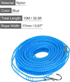 uxcell Portable Clothesline, 32.8ft Nylon Windproof Non-Slip Washing Line Rope for Courtyard Outdoor Travel Camping Laundry Drying, Blue
