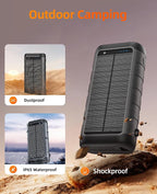 YELOMIN Solar Charger Power Bank 59800mAh, Outdoor Waterproof Battery Pack, 3 Built in Cables & Hand Crank, 6 Outputs, 15W Wireless Charging, Emergency LED Flashlight for Camping Hiking Travel