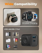 Charging Blocks for Smart Watch, 3-in-1 PD 20W USB C Charger Block with Built-in Wireless Watch Charging, Dual Ports Wall Charger Compatible with iPhone,AirPods,iWatch,Black