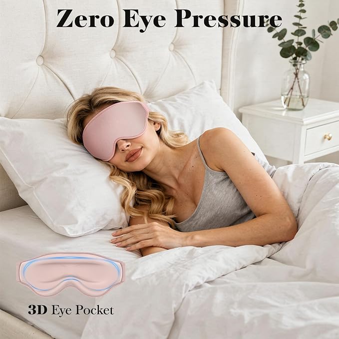 Fygrip 3D Eye Mask Sleep Mask for Men & Women, 100% Pressure-Free & Light Block-Out Eye Mask for Sleep with Easy Adjustable Strap, Night Eye Cover for Travel, Pink
