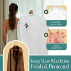 Premium 60” Cotton Garment Bag For Hanging Clothes And Storage | Wide 6” Gusset & 4 Cedar Blocks For Fresh Smell And Clothes Protection | Best For Fur Coats, Long Dresses, Gowns, Tuxedos and more