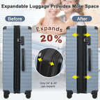 5 Piece Luggage Set w/TSA Locks & USB Port, Front Opening Hard Shell Luggage Sets, Expandable Suitcase Set with Wheels and Cup Holder(20"/24"/28") (Sky Blue)