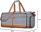 Lekesky Foldable Travel Duffle Bag for Women, 80L Large Duffel Bag with Separate Shoes Compartments & Straps, Carry On Weekend Bag for Women, Hospital, Overnight (Blue Stripes)