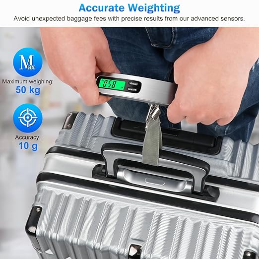 Digital Luggage Scale for Travel, 110lbs (50kg), Portable Weighing Scale for Luggage with LCD Backlit, Suitcase Scale with Luggage Tag, Hanging Baggage Scale, Accuracy 10 Grams