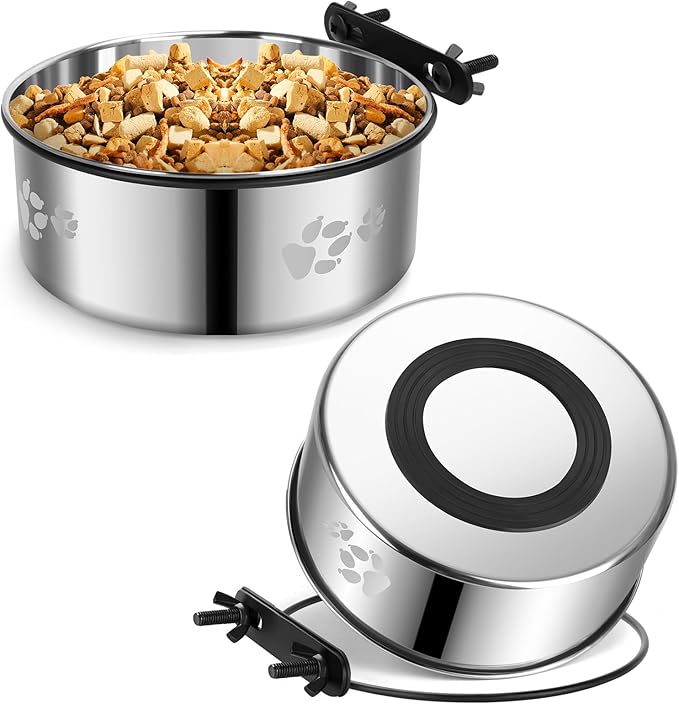 Kennel Bowls Mountable,2 Pack Dog Crate Water Bowl No Spill,Hanging Dog Bowl for Crate Cage,Stainless Steel Dogs Water Feeder Dish for Dogs Cats Bunny Ferret Bird