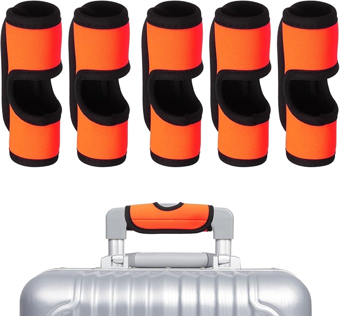 uxcell 5 Pcs Luggage Handle Wrap, Hollow Neoprene Handbag Grip Cover Protector Luggage Identifiers Suitcase Handle Wraps for Luggage Suitcase Travel Bags, Orange