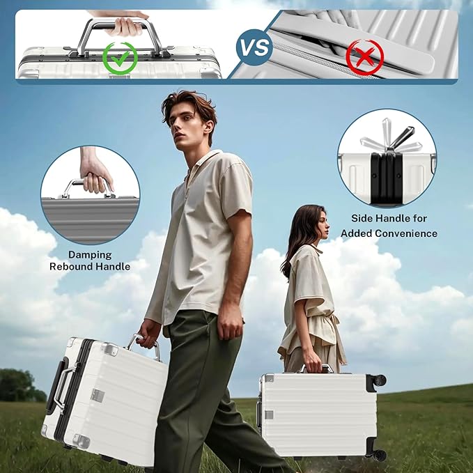 Krute Zipperless Luggage 24 Inch Aluminum Frame Suitcase with Spinner Wheels PC+ABS Hardide Checked Luggage TSA Approved No Zipper Travel Suitcase White