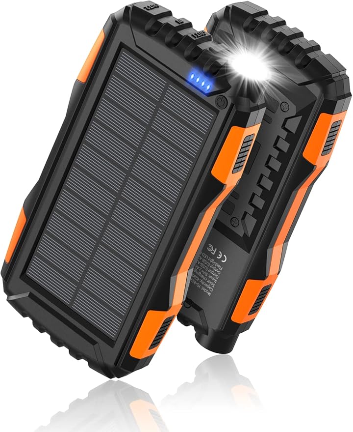 Mregb Solar Charger Power Bank 42800mAh, Portable Charger, Solar Power Bank,External Battery Pack 5V3.1A Qc 3.0 Fast Charger Built-in Super Bright Flashlight (Orange)