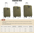 Lightweight Expandable Softside Luggage Sets 3 Piece, Large Capacity Travel Suitcase with Spinner Wheel, TSA Lock, Easy Access Design and Adjustable Telescoping Handle (Army Green)