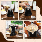 Coffee Pot 6 Cup Electric Espresso Coffee Maker Italian Moka Maker 300ml Portable Aluminum Espresso Machine Cafetera Moka Pot with Detachable Base, Gift for Home Travel(Black)